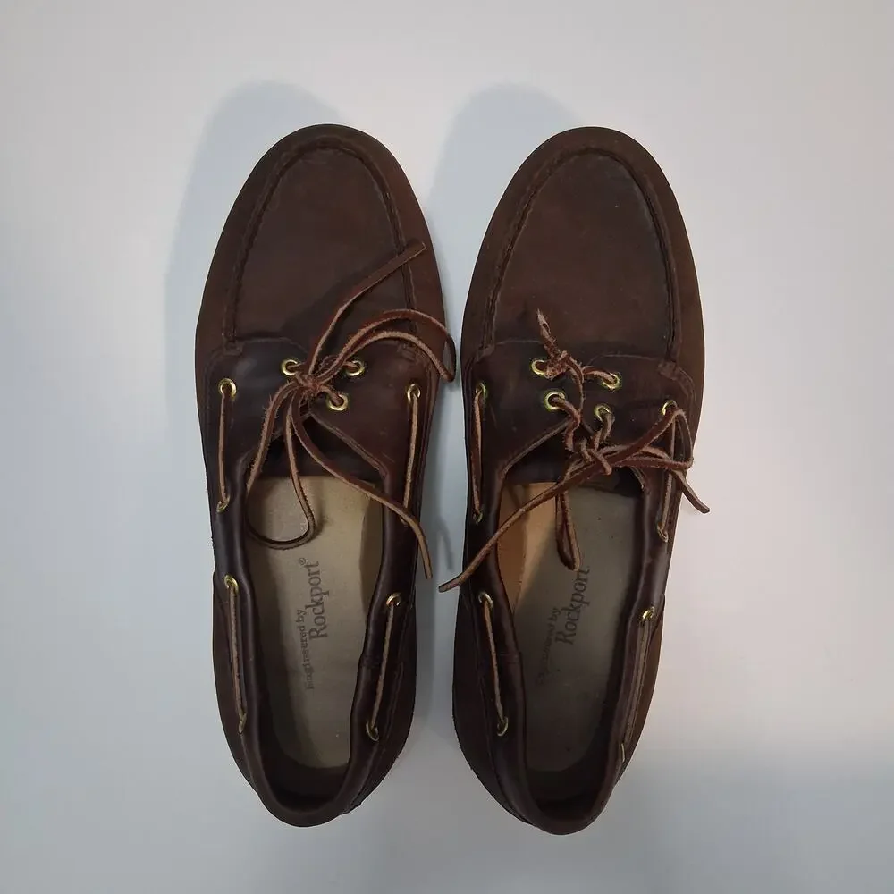 Rockport Men 13XW Boat Shoes Brown Leather Classic Moccasin
